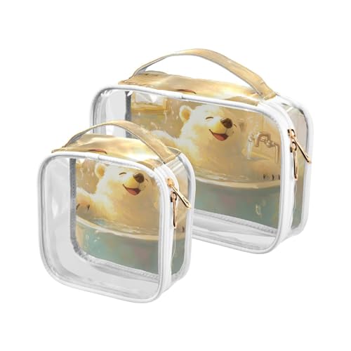 Kulturbeutel mit Cartoon-Motiv, niedlicher weißer Badebär, transparent, TSA-genehmigt, wiederverwendbar, Kosmetiktasche, Reise, Herren, Rasierset, 2 Stück Kulturbeutel mit Cartoon-Motiv, niedlicher weißer Badebär, transparent, TSA-genehmigt, wiederverwendbar, Kosmetiktasche, Reise, Herren, Rasierset, 2 Stück von WDdZzyy