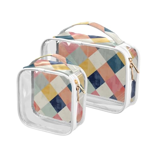 Kulturbeutel mit farbigem Gittermuster, transparent, TSA-genehmigt, tragbar, transparent, Make-up-Tasche, für Herren, 2 Stück von WDdZzyy