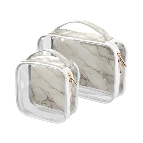 Kulturbeutel mit grauer Marmorstruktur, Retro-Stil, transparent, klein, TSA-genehmigt, wasserabweisend, Make-up-Tasche, klein, für Herren, 2 Stück von WDdZzyy