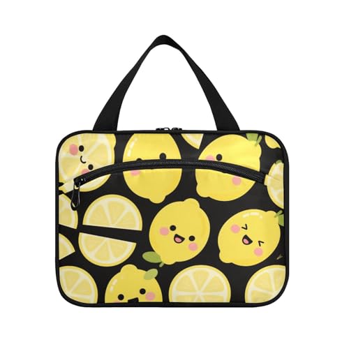 Kulturbeutel mit niedlichem Cartoon-Motiv, Motiv: gelbe Sommer-Zitronen, zum Aufhängen, groß, mit Haken, waschbar, Designer-Kulturbeutel für Damen, Muss für Badezimmer, Bolso para maquillaje de Mujer von WDdZzyy