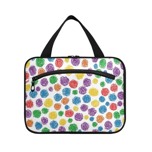Kulturbeutel mit niedlichem Cartoon-Motiv, bunte Kreise, zum Aufhängen, mit Haken, waschbare Designer-Tasche für Make-up, für Damen, Reisen, Reisen, Trip estuche de maquillaje para Mujer L von WDdZzyy