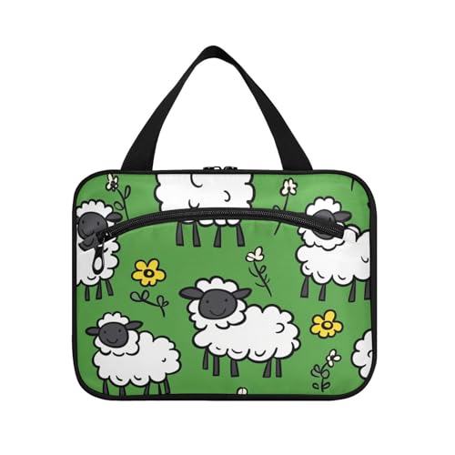 Kulturbeutel mit niedlichem weißem Schaf, zum Aufhängen, Reisen, mit Haken, Designer-Make-up-Etui für Damen, Reisezubehör, Größe L von WDdZzyy