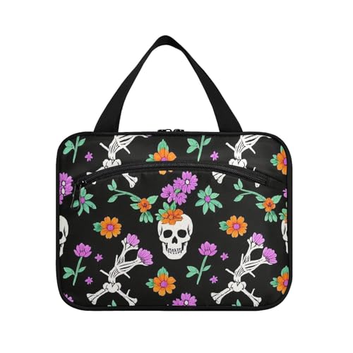 Kulturbeutel zum Aufhängen, Motiv: Totenkopf, Skelett, zum Aufhängen, für Reisen, Damen, mit Haken, Designerbedarf, Kulturbeutel zum Aufhängen für Reisende, Rucksackreisen, Bolso de Mano para Hombre L von WDdZzyy