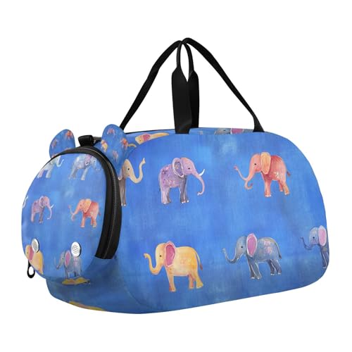 Lustiger Elefant blauer Himmel Blume Kinder Turnbeutel mit Schuhfach Multifunktionale Sporttasche Übernachtung Reisetasche für Reisen, Schwimmen, Tanzen, Ballett von WDdZzyy