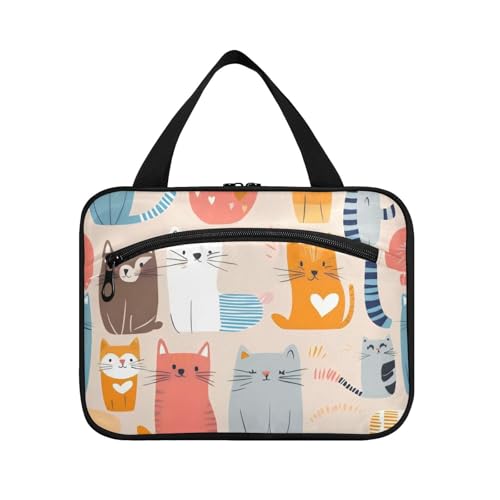 Make-up-Tasche im Boho-Stil, Motiv: Katzen, bunt, Safari, zum Aufhängen, Reise-Kosmetiktasche mit Haken, gesteppte Designer-Make-up-Tasche für Reisen, Essentials für Frauen, Trip estuche de maquillaje von WDdZzyy