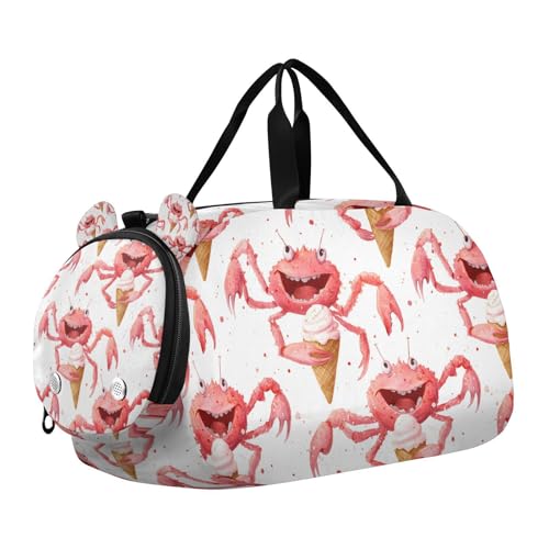 Niedliche Krabben Eiscreme Weiß Cartoon Kleine Turnbeutel mit Schuhfach Multifunktionale Persönliche Gegenstände Reisetasche für Jungen und Mädchen von WDdZzyy