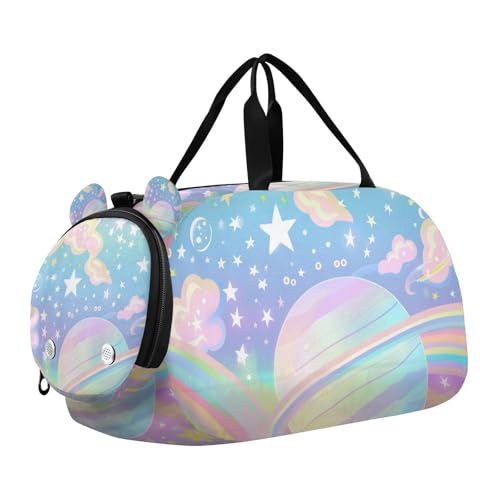 Pastel Rainbow Sky Kinder Niedlicher Turnbeutel mit Schuhfach Große Kapazität Gymnastik Sporttasche für Schule Praxis Sport Reisen von WDdZzyy