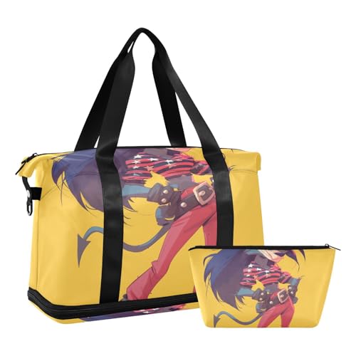 Reise-Wochenend-Ausrüstungstasche mit Nasstasche, verstellbarer Riemen, Reisetasche, Turnbeutel zum Wandern, großes Fassungsvermögen, Motiv: Cartoon, Tasmanischer Teufel, patriotische Farbe, 48097_4 von WDdZzyy