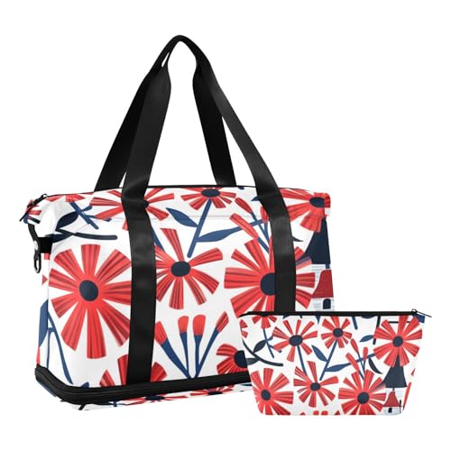 Reisetasche mit hübschem Blumenmuster, mit Nasstasche, verstellbarer Riemen, Sporttasche, faltbar, für Männer und Frauen von WDdZzyy