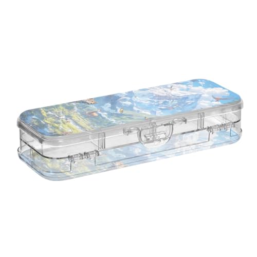 Safari Wildlife Animal Blue Plastic Pencil Box Double Deck Transparent Hard Pens Case for Art Supplies with Lid von WDdZzyy