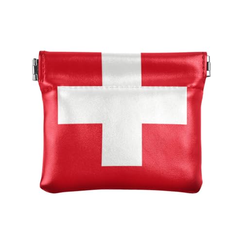 Schweiz Flagge Rot Weiß Damen Leder Münzgeldbörse Wasserdicht Mini Kleingeld Geldbörse Münzfach für Frauen, Flagge der Schweiz rot weiß, 1 size, Druckkunst von WDdZzyy