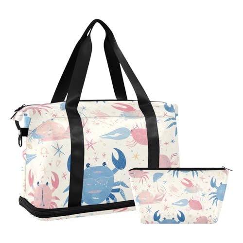 Sommer-Reisetasche in Krabbenform, Pastellfarben, mit Nasstasche, verstellbarer Riemen, Turnbeutel für Flugzeugreisen, großes Fassungsvermögen, für Männer und Frauen von WDdZzyy