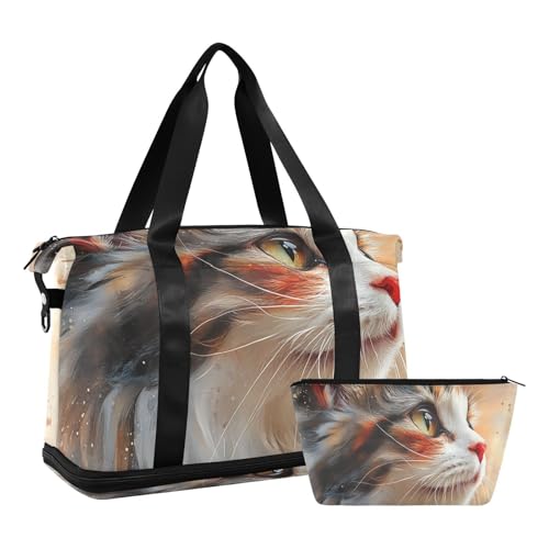 Süße Katze, Bohemian-Stil, Handgepäcktasche mit Nasstasche, verstellbarem Riemen, Sporttasche, 2-teiliges Set für Männer und Frauen Süße Katze, Bohemian-Stil, Handgepäcktasche mit Nasstasche, verstellbarem Riemen, Sporttasche, 2-teiliges Set für Männer und Frauen von WDdZzyy