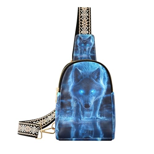 Trendige, schöne blaue Wolfs-Leder-Bauchtasche, Mehrzweck-Tragerucksack, Schultertasche für Tagesrucksack, Schöner blauer Wolf, 1 size Trendige, schöne blaue Wolfs-Leder-Bauchtasche, Mehrzweck-Tragerucksack, Schultertasche für Tagesrucksack, Schöner blauer Wolf, 1 size von WDdZzyy