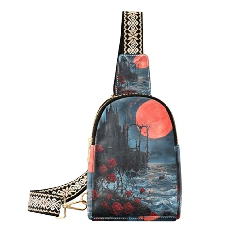 Trendige Gothic Vampire Castle Schultertasche Herren Leder Body Bag für Damen für Reisen, Gothic Vampirschloss, 1 size Trendige Gothic Vampire Castle Schultertasche Herren Leder Body Bag für Damen für Reisen, Gothic Vampirschloss, 1 size von WDdZzyy