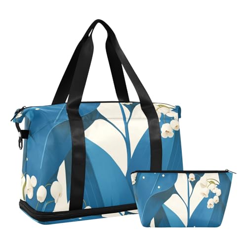 Türkis Maiglöckchen Moderne skandinavische übergroße Reisetasche mit Nassfach Verstellbarer Riemen Turnbeutel für Reisen Multifunktional für Männer Frauen von WDdZzyy