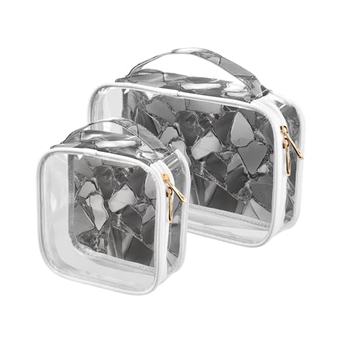 Unregelmäßige Marmor-Textur, transparent, Make-up- und Kulturbeutel, TSA-genehmigt, tragbare Kosmetiktasche, Reise, Herren, Rasierset, 2 Stück von WDdZzyy