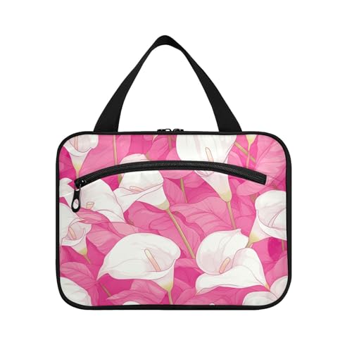 Vintage Calla Lily Hot Pink and White Chic Hanging Travel Cosmetic Bag with Hook, Designer Unisex Kit Bag for Men for Travel Must Haves Toilet estuche de maquillaje para Mujer L von WDdZzyy