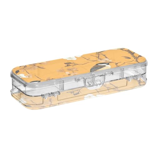 WDdZzyy Aesthetic Capped Chickadee Bird Orange Clear Pencils Box 2 Layer Hard Boxes Pens Case for Kids with Snap-Tight Lid von WDdZzyy