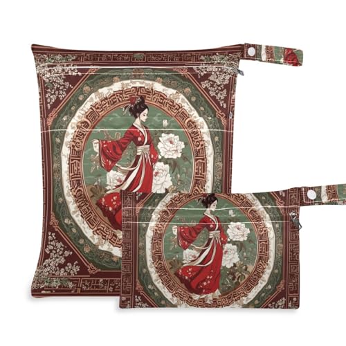 WDdZzyy Ancient Chinese Women Red Mess-Proof Bathing Suit Bag 2 Pack Travel Essentials for Baby with Handles for Baby Diapers von WDdZzyy