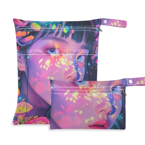 WDdZzyy Anime Girl Psychedelic wiederverwendbare schmutzige Kleidertasche, 2 Stück, Reiseutensilien zum Fliegen mit Griffen für Fitnessstudio WDdZzyy Anime Girl Psychedelic wiederverwendbare schmutzige Kleidertasche, 2 Stück, Reiseutensilien zum Fliegen mit Griffen für Fitnessstudio von WDdZzyy