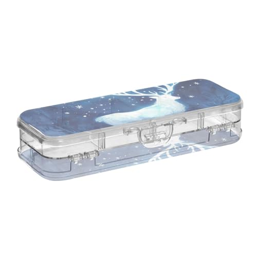 WDdZzyy Art Blue Painting Hirsch Elch Mond Klar Bleistifte Box Doppellagig Transparent Stifte Etui für Schreibwaren Zubehör mit Schnappdeckel von WDdZzyy