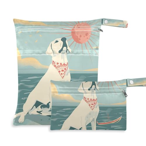 WDdZzyy Beach Ocean Labrador Retriever Pastell Wiederverwendbare Nass-Badeanzug-Tasche 2er-Pack Reiseutensilien für Babys mit Griffen für Fitnessstudio von WDdZzyy