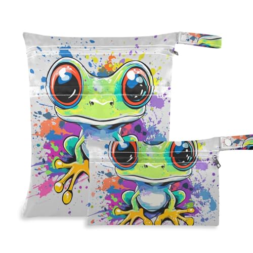 WDdZzyy Beauty Frog Artistic Graffiti prop1 Wet Dry Bags 2 Pack Wickeltasche Wesentliche Artikel mit Griffen zum Baden von WDdZzyy