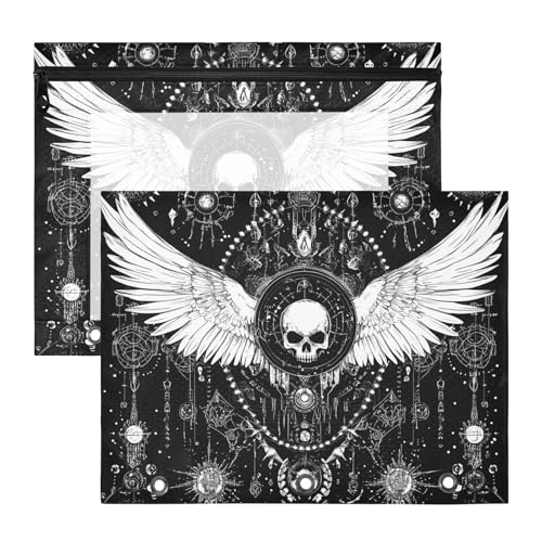 WDdZzyy Böser Totenkopf-Federmäppchen, schwarzes Gothic-Stil, transparentes Fenster, Kunststoff-Aktenordner für 3 Ringe, 2 Stück, Studenten Zuhause von WDdZzyy
