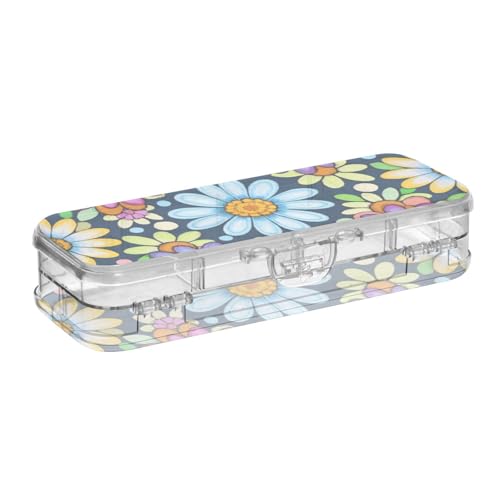 WDdZzyy Boho Daisy Floral Colorful Clear Pencils Box Double Deck Transparent Hard Pen Case for Craft Art with Snap-Tight Lid von WDdZzyy