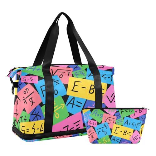 WDdZzyy Bunte Cartoon-Tragetasche mit mathematischen Formeln, Tragetasche mit Nasstasche, verstellbarer Riemen, Reisetasche, Turnbeutel für Flugzeugreisen, faltbar, für Männer und Frauen von WDdZzyy
