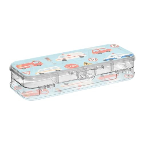 WDdZzyy Cartoon-Auto-blaue Kunststoff-Bleistift-Box, transparent, doppelschichtig, transparent, für Schreibwaren, mit Schnappdeckel von WDdZzyy