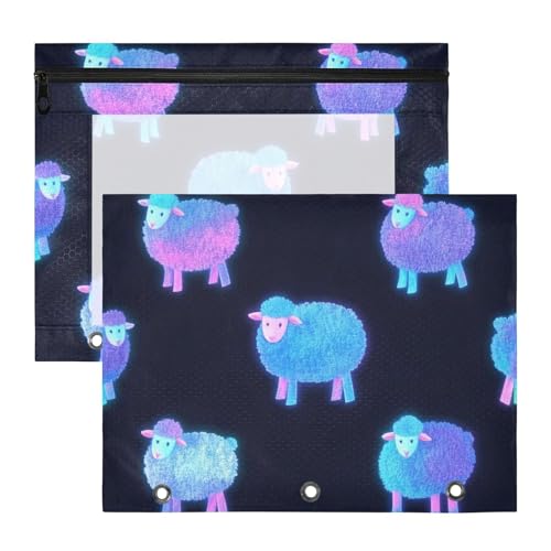 WDdZzyy Cartoon Cute Blue Neon Fluorescent Sheep Binder Multi-Purpose Plastic File Folder for A4 Paper Letter 2 Pack Students Art Supplies Storage von WDdZzyy