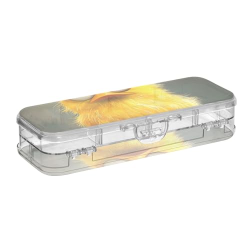 WDdZzyy Cartoon-Federmäppchen mit lustigem Huhn, aus transparentem Kunststoff, doppelstöckig, Hartschalenetui, Stifteetui für Kunstbedarf, mit Schnappdeckel von WDdZzyy