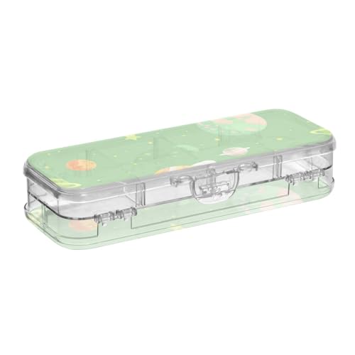 WDdZzyy Cartoon Illustration Space Soft Green Plastic Pencils Box Clear Double Deck Hard Pens Case for Stationery with Snap and Lid von WDdZzyy