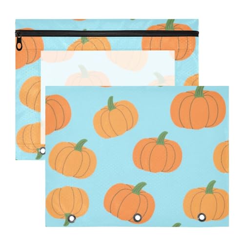 WDdZzyy Cartoon-Kürbis-Bleistiftbox, transparentes Fenster, Kunststoff, Aktenordner für 3 Ringe, 2 Stück, Schüler Klasse von WDdZzyy