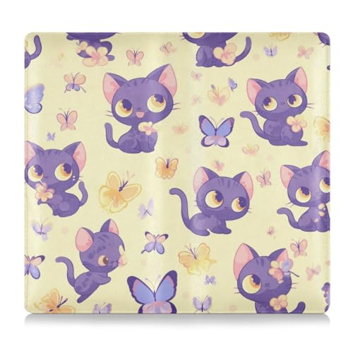 WDdZzyy Cartoon Lila Kleine Katze Schmetterlinge Premium Leder Auto Registrierung Versicherung & Ausweishalter Auto Essentials für Karten Unverzichtbares Dokument Führerschein, Cartoon-Schmetterlinge von WDdZzyy