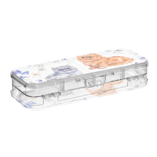 WDdZzyy Cartoon Selkirk Rex Cats White Clear Pencils Box 2 Layer Pens Case Transparent Hard for Stationery Supplies with Snap Lid von WDdZzyy
