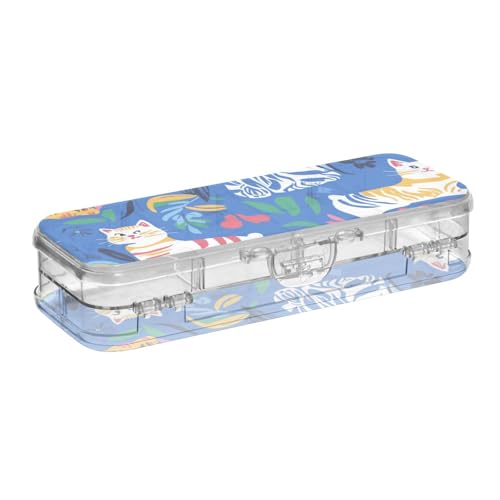 WDdZzyy Chic American Cats Stiftebox aus Kunststoff, mit Schnappverschluss, Königsblau, durchsichtig, Doppelstöckige Boxen für die Schule von WDdZzyy