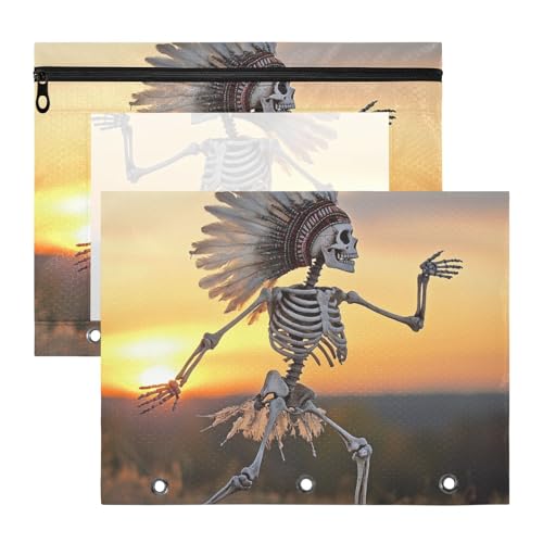 WDdZzyy Dancing Human Skelett Bleistiftbox Klares Fenster 3 Ringe Tasche für 3 Ringe Binder 2 Pack Schüler Klasse von WDdZzyy