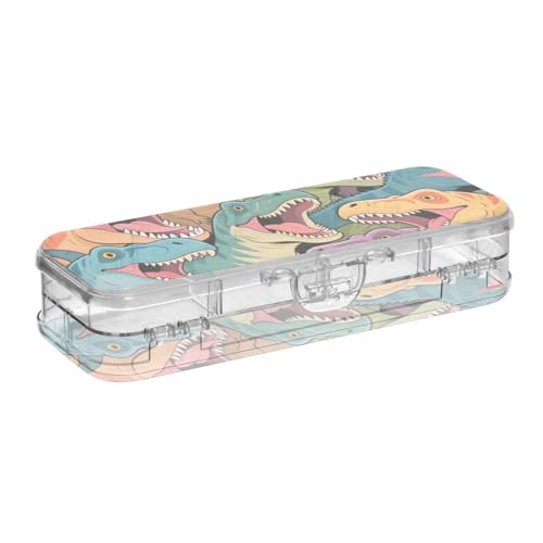 WDdZzyy Farbiges Cartoon-Tier-Dinosaurier-Federkästchen, Kunststoff, doppelstöckig, transparent, für Bastelkunst, mit Schnappdeckel von WDdZzyy