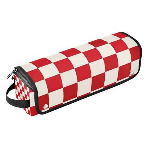 WDdZzyy Fashion Red and White Checkerboard 2-in-1 Curling Iron Travel Case and Heat Resistant Mat Removable Hair Styling Accessories Organizer for Flat Irons, Straighteners, Curling Irons, Fashion Red von WDdZzyy