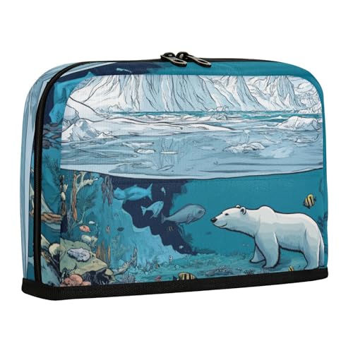 WDdZzyy Federmäppchen, Motiv: Gletscher und Ozeanbär, großes Fassungsvermögen, tragbar, Schreibtisch-Organizer für Lehrer, adrette Schule von WDdZzyy