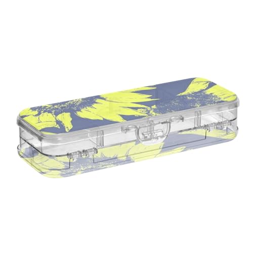 WDdZzyy Federmäppchen, doppelschichtig, für Schule, mit Schnappdeckel, Sonnenblumen-Motiv, Limettengrün und Marineblau, transparent von WDdZzyy