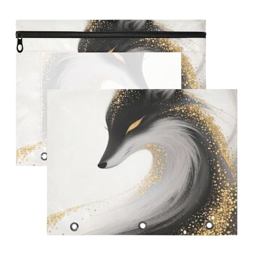 WDdZzyy Federmäppchen im chinesischen Stil Fuchs mit Reißverschluss, 3 Ringe, Tasche für A4-Papier, Briefe, 2 Stück, Schüler Klasse von WDdZzyy