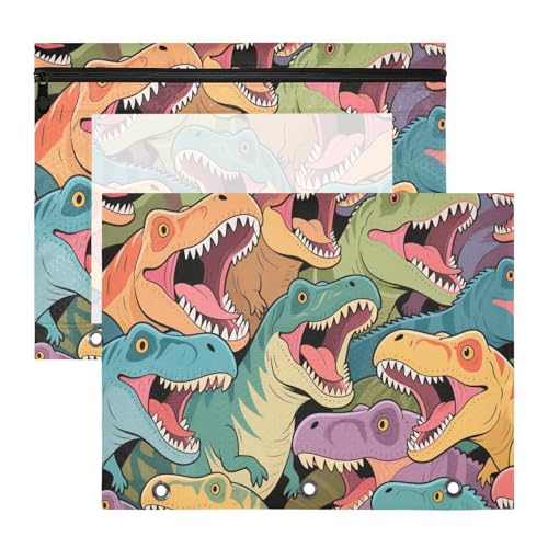 WDdZzyy Federmäppchen mit 3 verstärkten Ösen, Cartoon-Tier-Dinosaurier, Stifthalter, Etui für 3 Ringe, 2 Stück, für Studenten, Kunstbedarf, Aufbewahrung von WDdZzyy