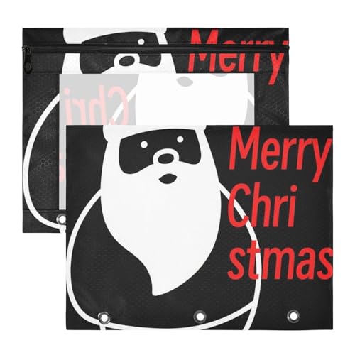 WDdZzyy Federmäppchen mit Aufschrift "Merry Christmas", Weihnachtsmann, robust, 3 Löcher, für A4-Papier, Briefe, 2 Stück, Studenten, Kunstbedarf, Aufbewahrung von WDdZzyy