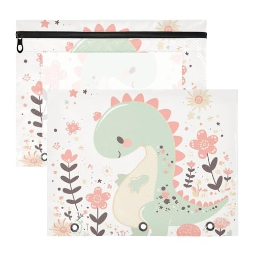 WDdZzyy Federmäppchen mit Cartoon-Dinosaurier-Kritzeleien, Pastellfarben, tragbarer Stifthalter für 3 Ringe, 2 Stück, für Schüler, Studenten, Lehrerbedarf von WDdZzyy