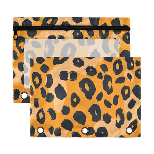 WDdZzyy Federmäppchen mit Leopardenmuster und transparentem Fenster, mit Reißverschluss, großes Fassungsvermögen, 2 Stück, für Klassenzimmer, Schule, Bürobedarf von WDdZzyy