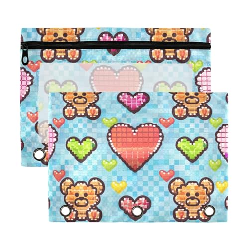 WDdZzyy Federmäppchen mit Perlen, Bär, Liebe, Schmetterling, mit transparentem Fenster, Federmäppchen, Organizer, große Kapazität, 2 Stück, für Schule, Klasse, Büro von WDdZzyy
